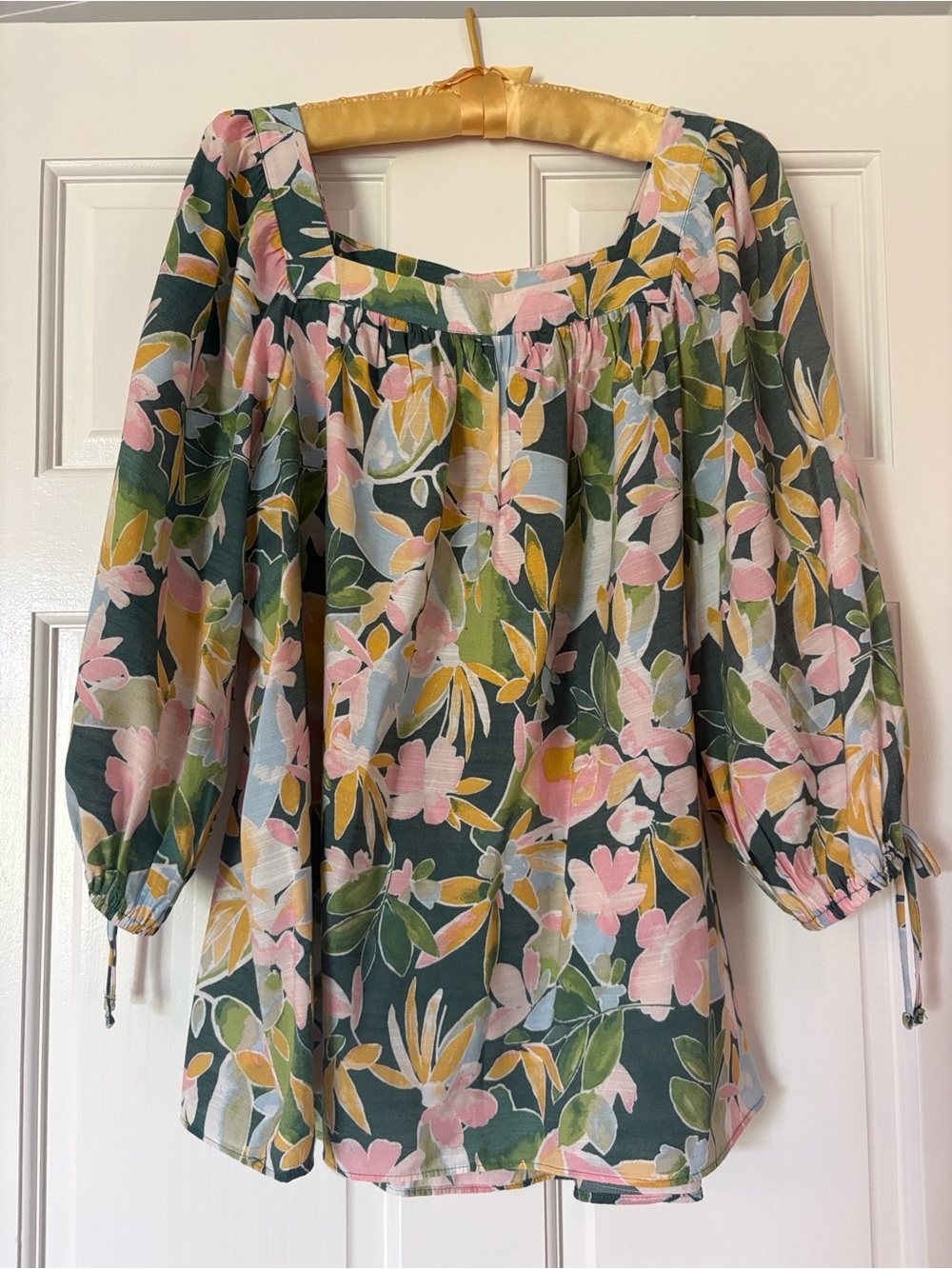 LC Lauren Conrad Floral Peasant Tunic in Green, Pink and Yellow